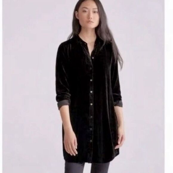 Eileen Fisher Mandarin Collar Silk Blend Tunic Shirt Dress Sz Small Petite - Picture 2 of 10